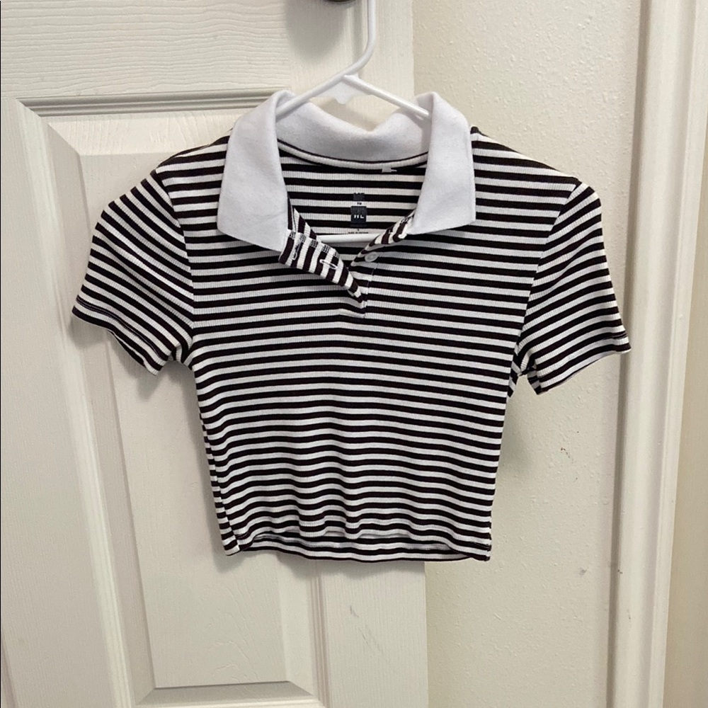 Black and White Striped Polo Shirt